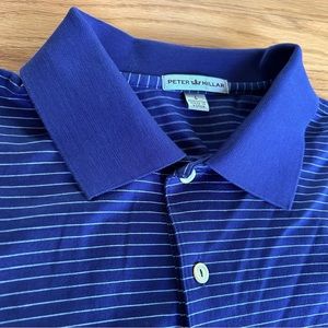 PETER MILLAR Polo Golf 100% Cotton Mens Large Navy Blue White Striped